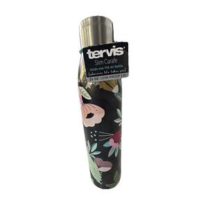 Tervis 25oz Slim Carafe Tumbler Water Bottle - Brilliant Buds Black Floral Cute!